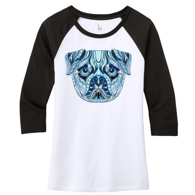 Cool Ethnic Trippy Pug Dog Face Women's Tri-Blend 3/4-Sleeve Raglan Shirt