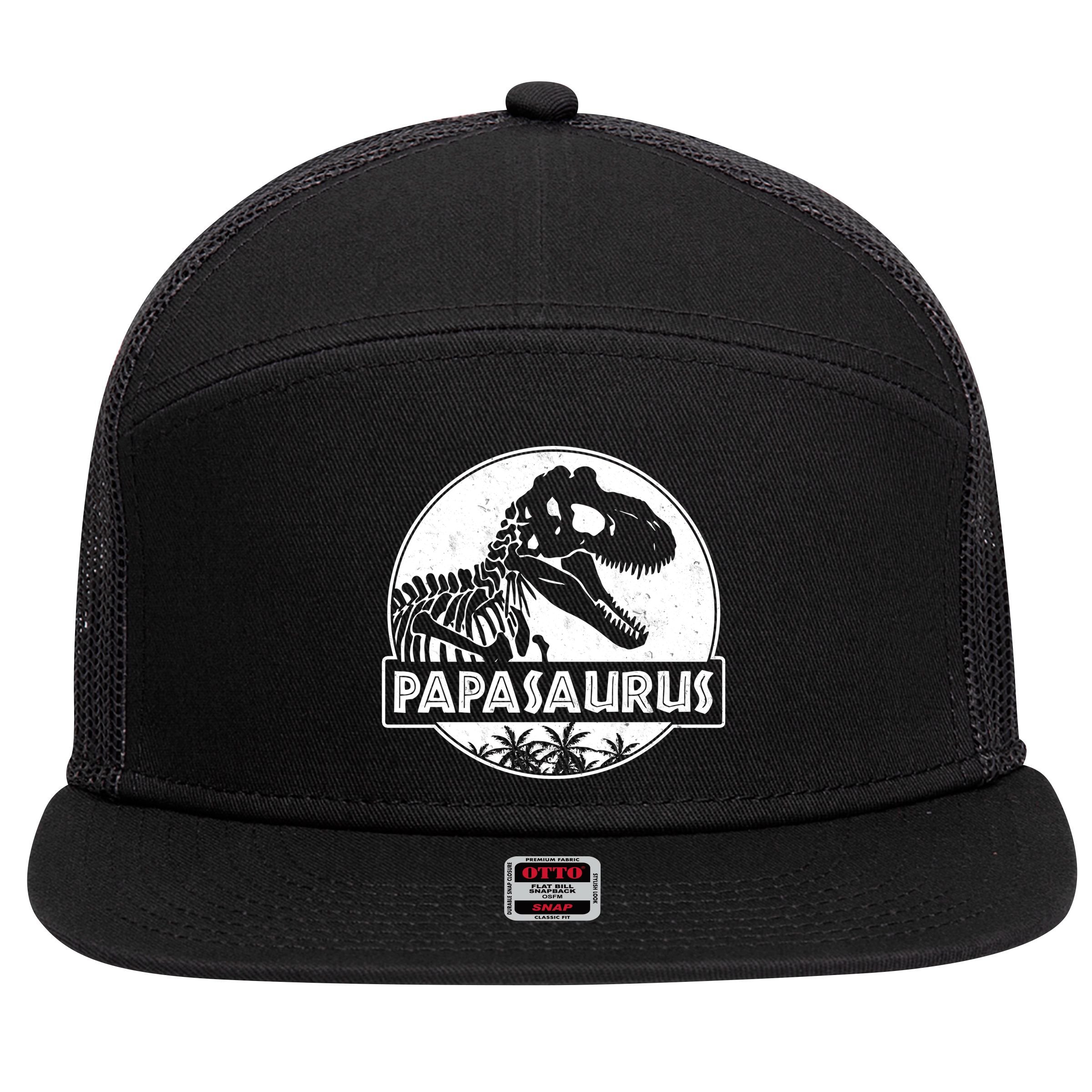Cool Father's Day Papasaurus Emblem 7 Panel Mesh Trucker Snapback Hat