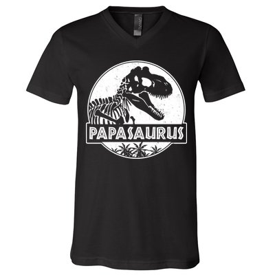 Cool Father's Day Papasaurus Emblem V-Neck T-Shirt