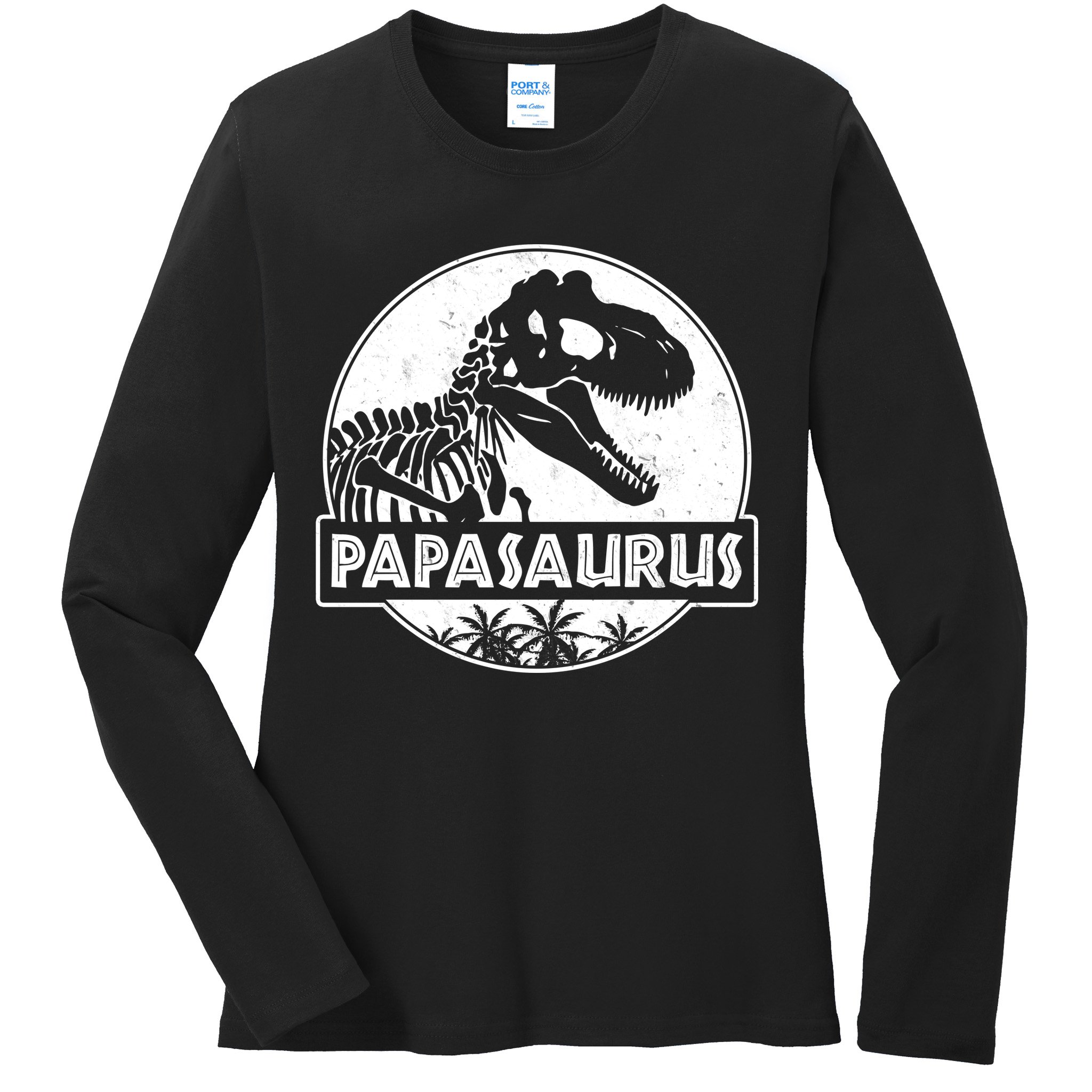Cool Father's Day Papasaurus Emblem Ladies Long Sleeve Shirt