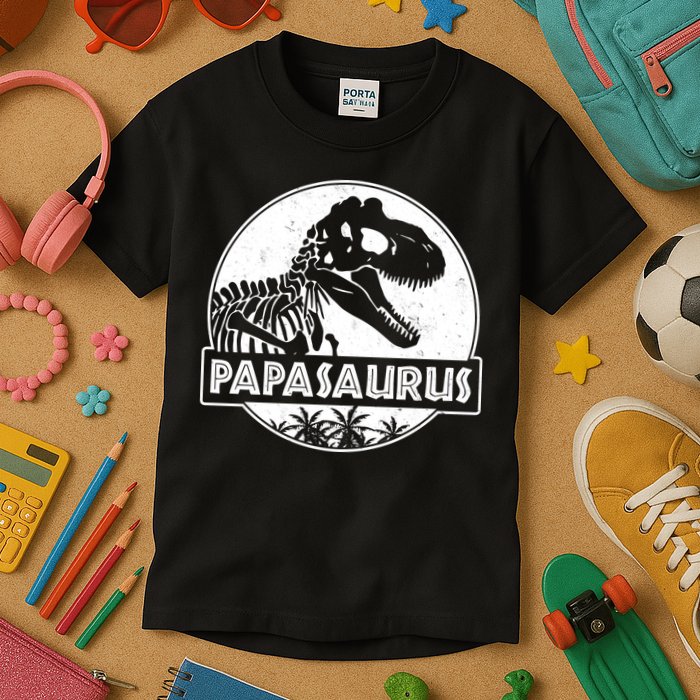Cool Father's Day Papasaurus Emblem Kids T-Shirt