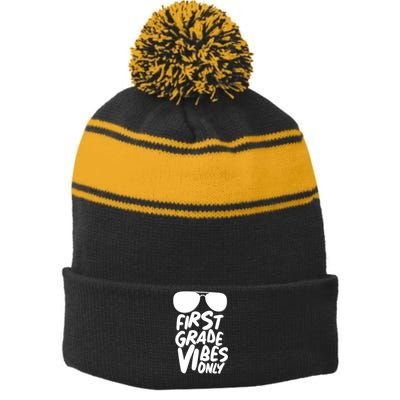 Cool First Grade Vibes Only Back to School Stripe Pom Pom Beanie