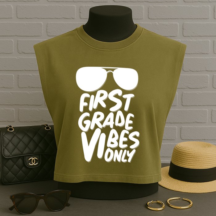 Cool First Grade Vibes Only Back to School Garment-Dyed Women's Muscle Tee
