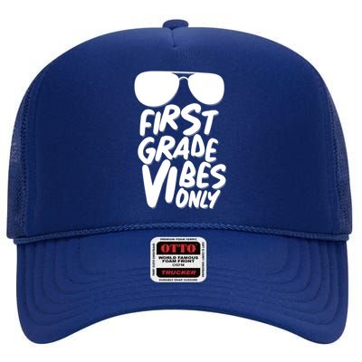 Cool First Grade Vibes Only Back to School High Crown Mesh Back Trucker Hat