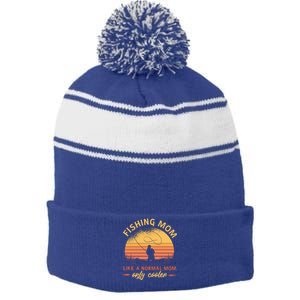 Cool Fishing Mom Stripe Pom Pom Beanie