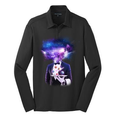 Cool Galaxy Space Head Silk Touch Performance Long Sleeve Polo