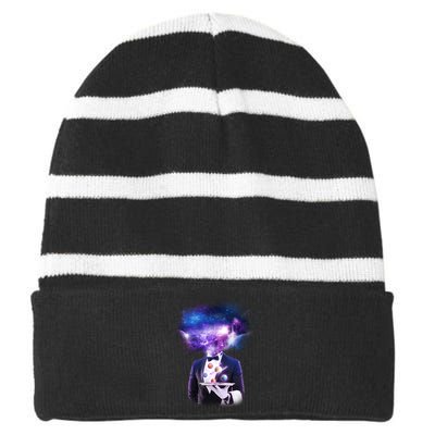 Cool Galaxy Space Head Striped Beanie with Solid Band