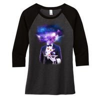 Cool Galaxy Space Head Women's Tri-Blend 3/4-Sleeve Raglan Shirt