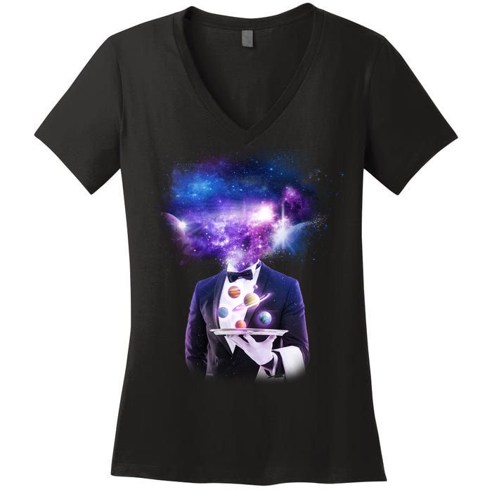 Cool Galaxy Space Head Women's V-Neck T-Shirt