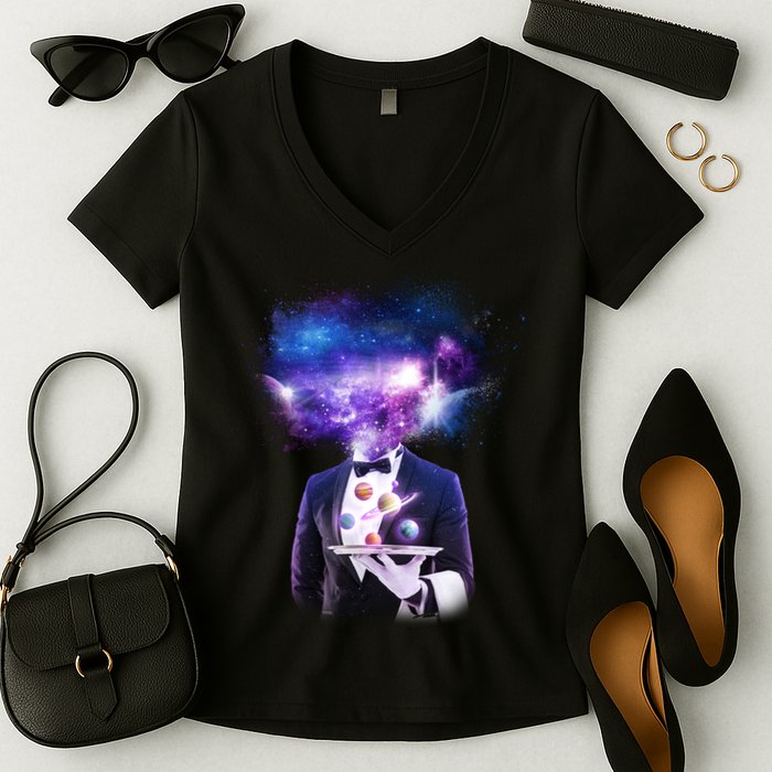 Cool Galaxy Space Head Women's V-Neck T-Shirt