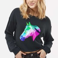 Cool Geometric Horse Cropped Pullover Crew