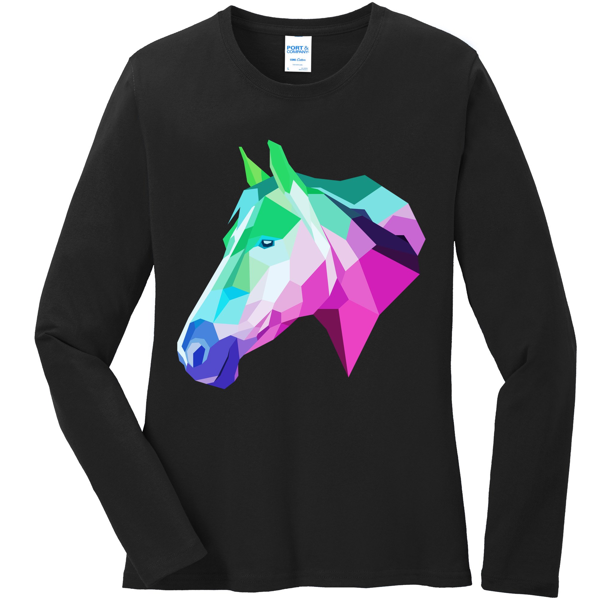 Cool Geometric Horse Ladies Long Sleeve Shirt