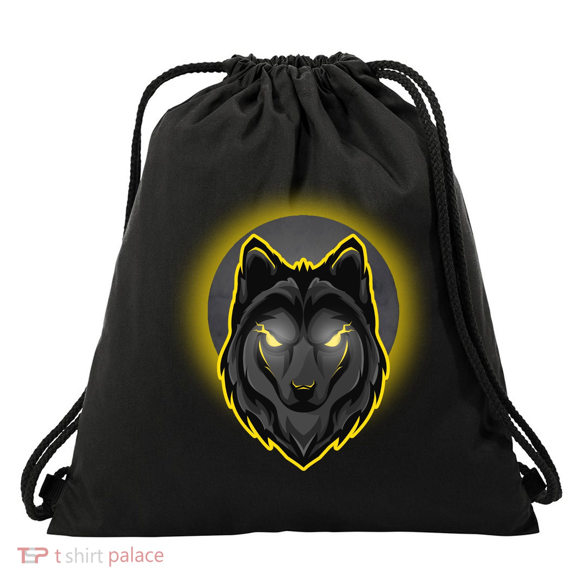 Cool Ghost Wolf Glowing Moon Drawstring Bag