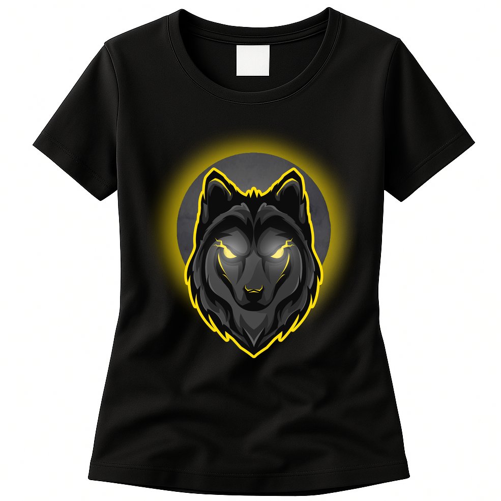 Cool Ghost Wolf Glowing Moon Womens T-Shirt
