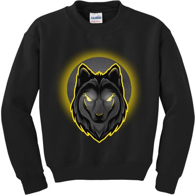 Cool Ghost Wolf Glowing Moon Kids Sweatshirt