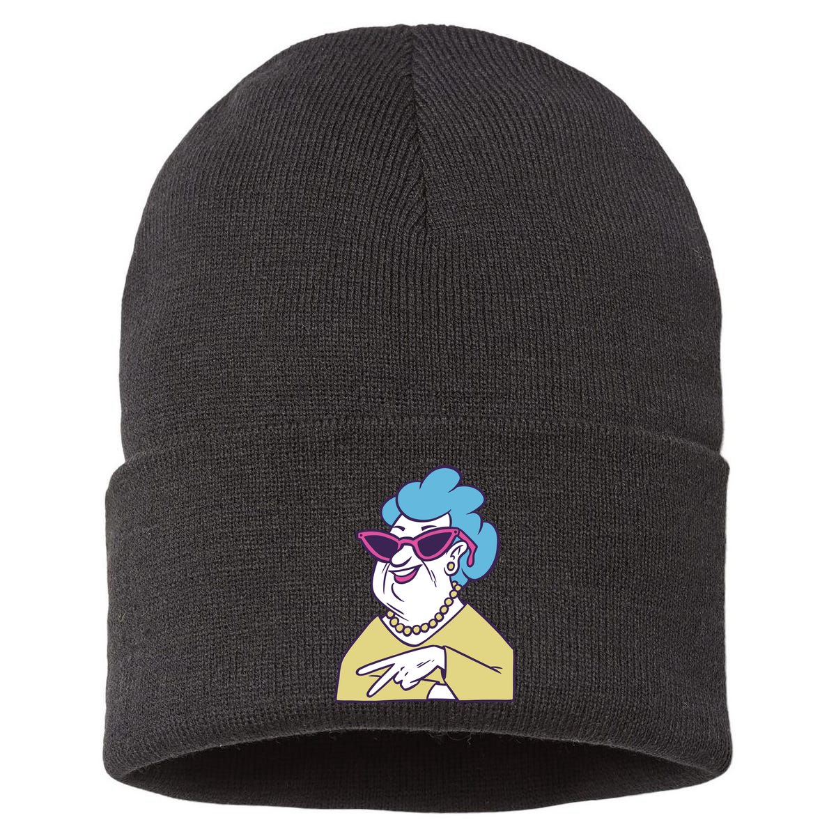 Cool Grandma Peace Sign Sustainable Knit Beanie