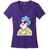 Cool Grandma Peace Sign Women's V-Neck T-Shirt