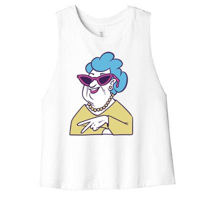 Cool Grandma Peace Sign Women's Racerback Cropped Tank