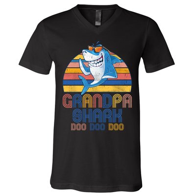 Cool Grandpa Shark Doo Doo Doo V-Neck T-Shirt