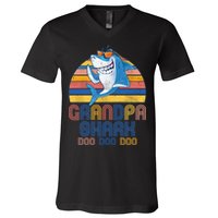 Cool Grandpa Shark Doo Doo Doo V-Neck T-Shirt