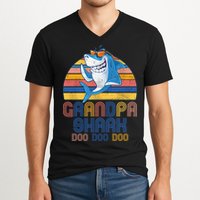 Cool Grandpa Shark Doo Doo Doo V-Neck T-Shirt