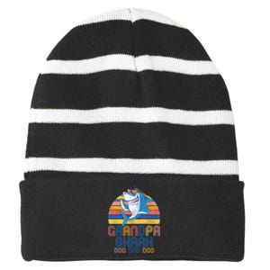 Cool Grandpa Shark Doo Doo Doo Striped Beanie with Solid Band