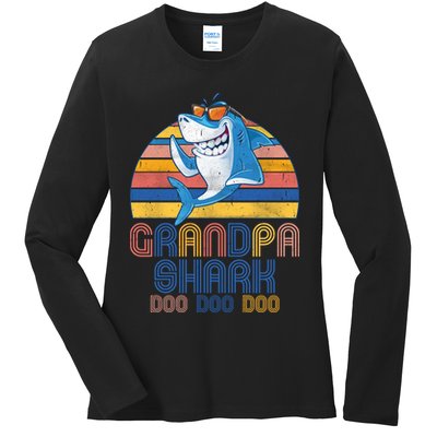 Cool Grandpa Shark Doo Doo Doo Ladies Long Sleeve Shirt