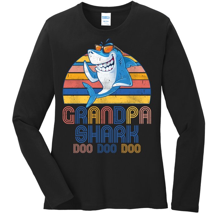 Cool Grandpa Shark Doo Doo Doo Ladies Long Sleeve Shirt