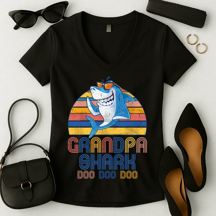 Cool Grandpa Shark Doo Doo Doo Women's V-Neck T-Shirt