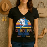 Cool Grandpa Shark Doo Doo Doo Women's V-Neck T-Shirt