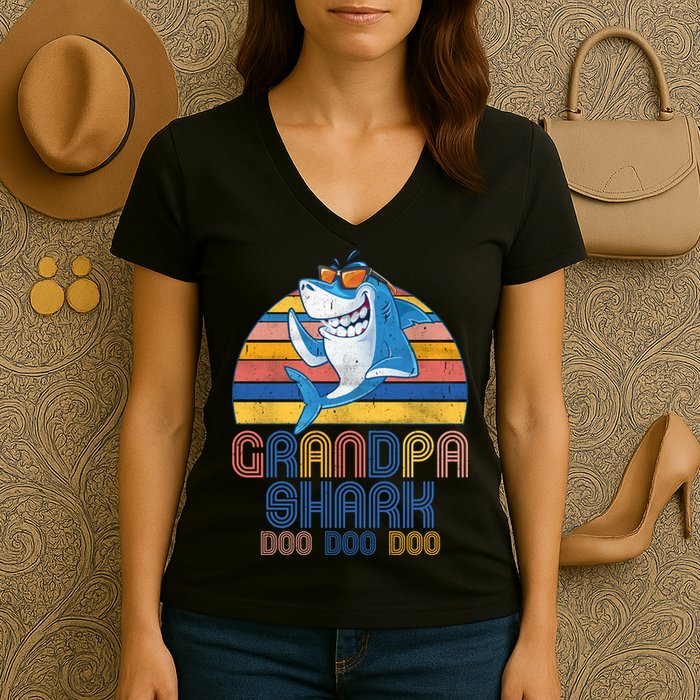 Cool Grandpa Shark Doo Doo Doo Women's V-Neck T-Shirt