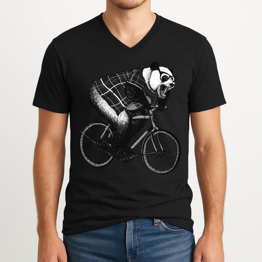 Cool Grey Style Hipster Panda V-Neck T-Shirt