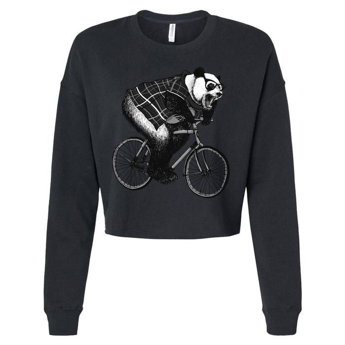 Cool Grey Style Hipster Panda Cropped Pullover Crew