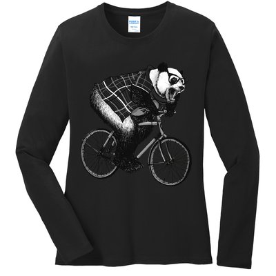 Cool Grey Style Hipster Panda Ladies Long Sleeve Shirt