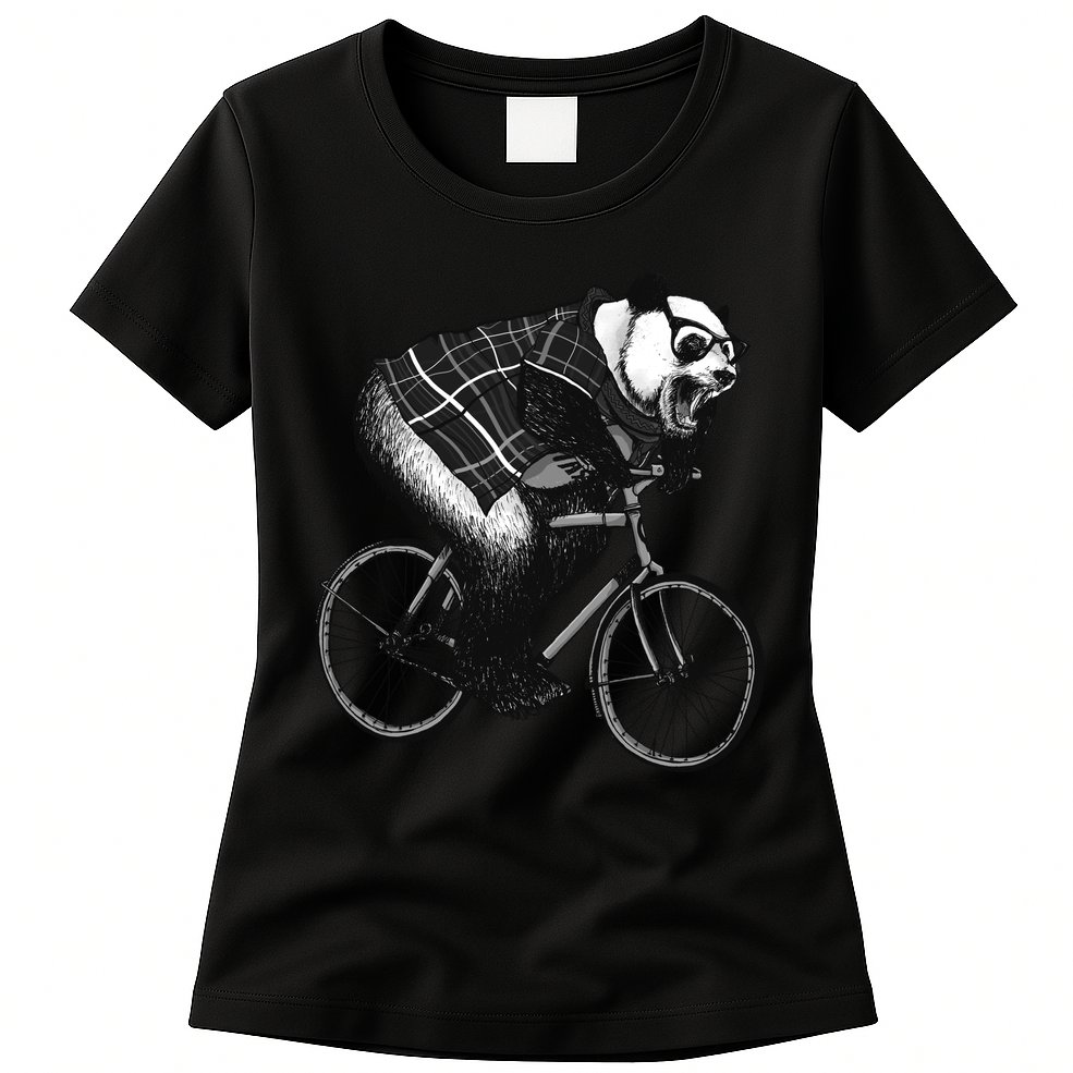 Cool Grey Style Hipster Panda Womens T-Shirt