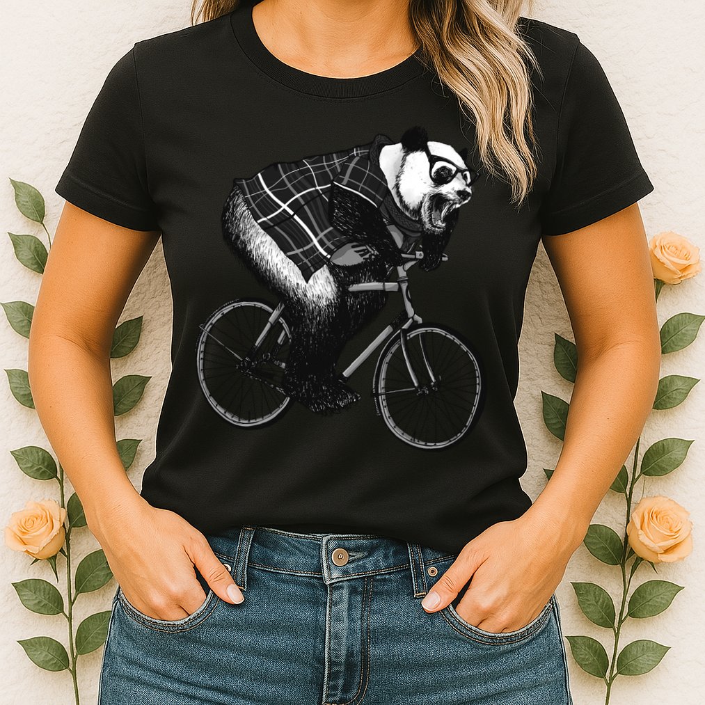 Cool Grey Style Hipster Panda Womens T-Shirt