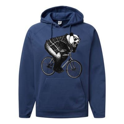 Cool Grey Style Hipster Panda Performance Fleece Hoodie