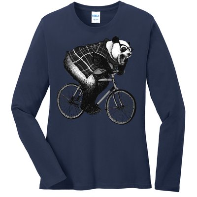 Cool Grey Style Hipster Panda Ladies Long Sleeve Shirt