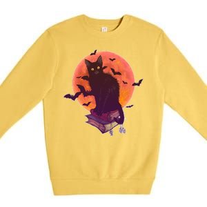 Cool Halloween Black Cat Moon Premium Crewneck Sweatshirt