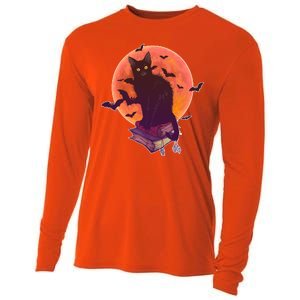 Cool Halloween Black Cat Moon Cooling Performance Long Sleeve Crew