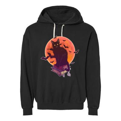 Cool Halloween Black Cat Moon Garment-Dyed Fleece Hoodie