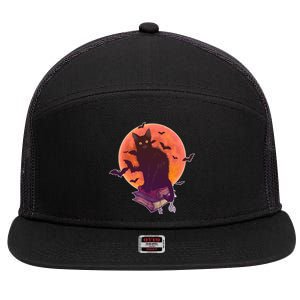 Cool Halloween Black Cat Moon 7 Panel Mesh Trucker Snapback Hat