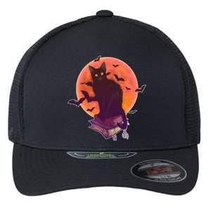 Cool Halloween Black Cat Moon Flexfit Unipanel Trucker Cap