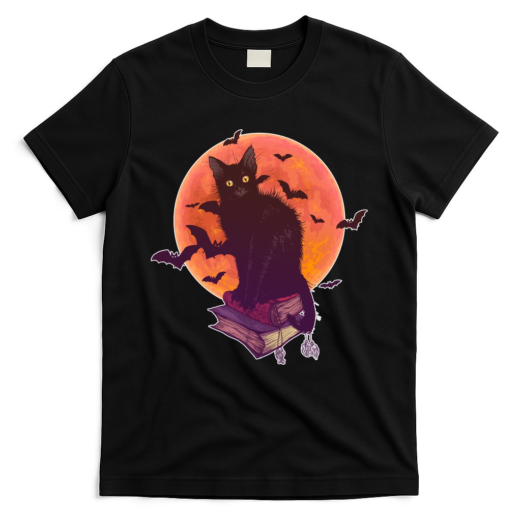 Cool Halloween Black Cat Moon T-Shirt