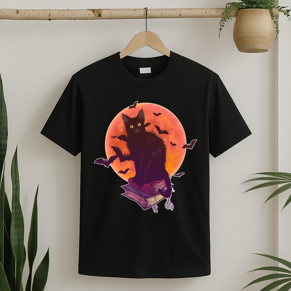 Cool Halloween Black Cat Moon T-Shirt