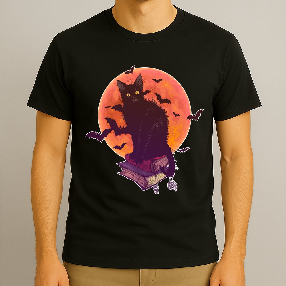 Cool Halloween Black Cat Moon T-Shirt