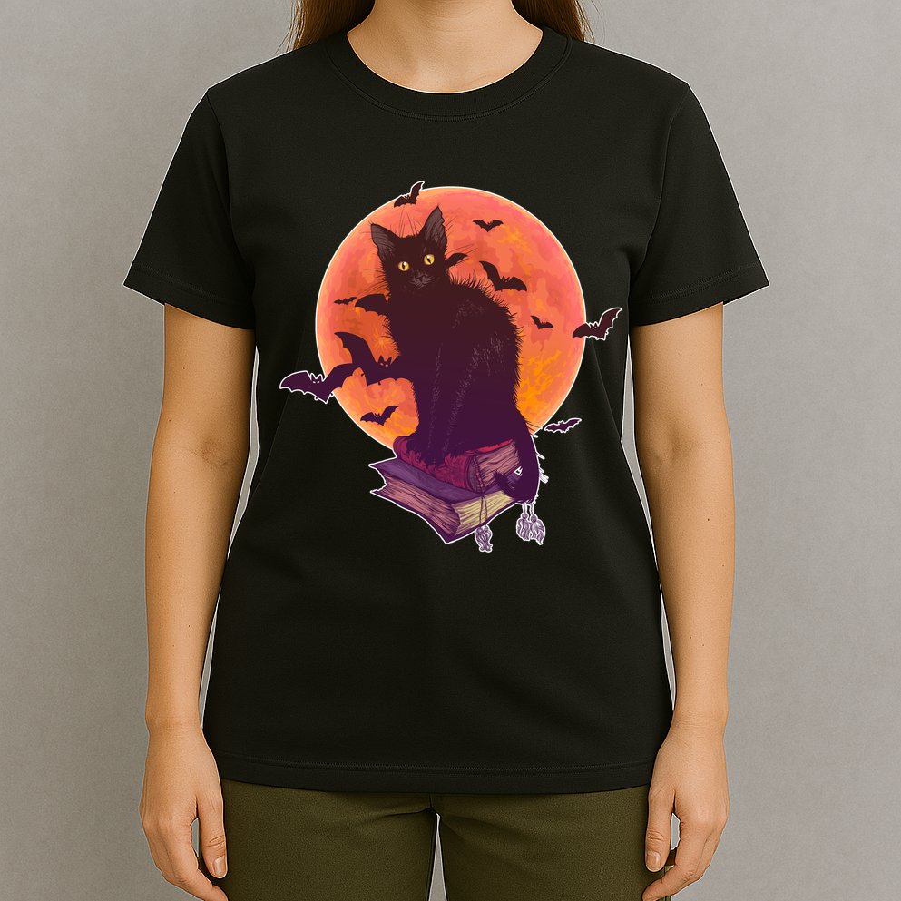 Cool Halloween Black Cat Moon T-Shirt