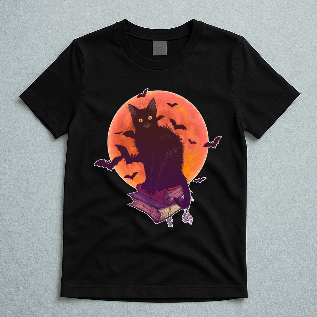 Cool Halloween Black Cat Moon T-Shirt