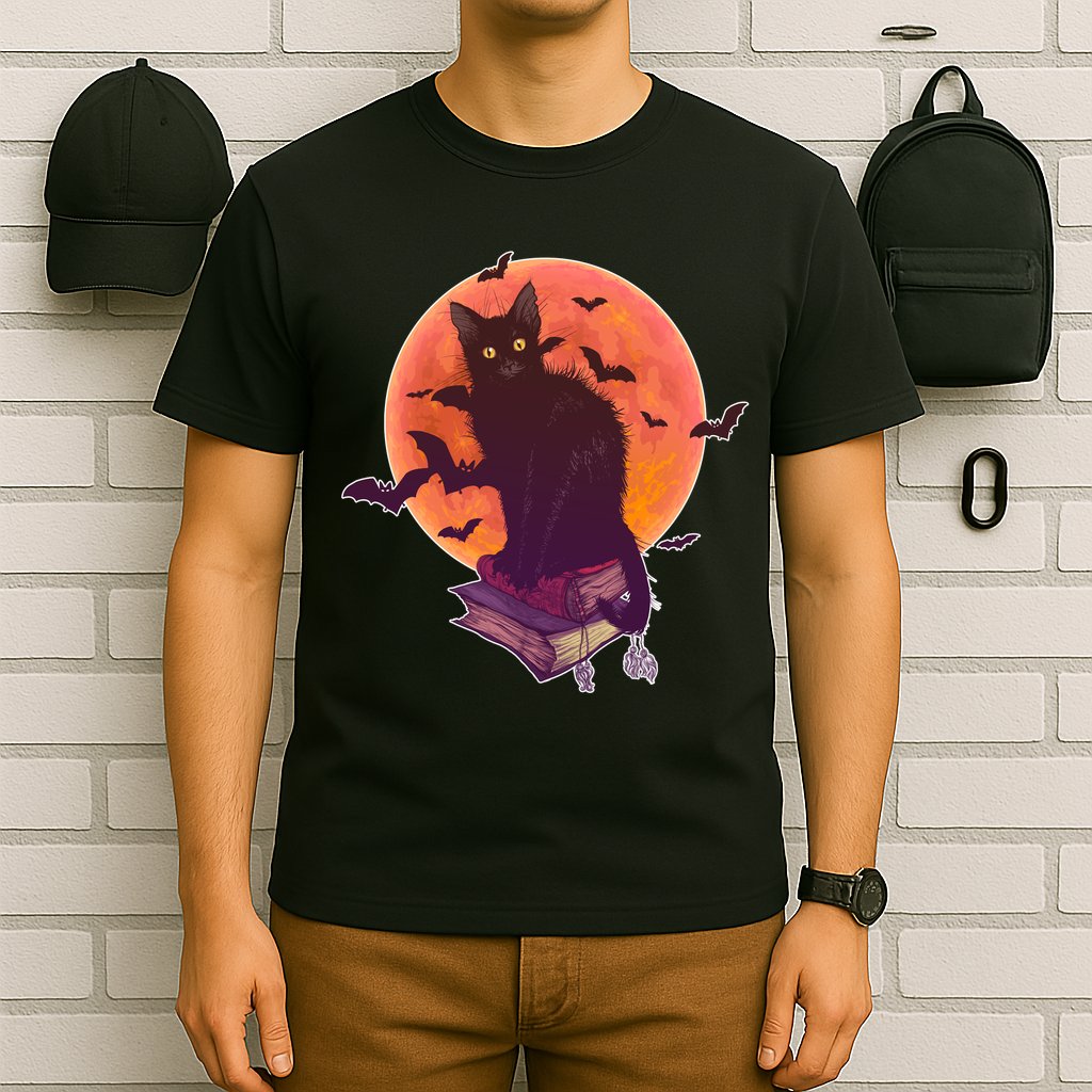 Cool Halloween Black Cat Moon T-Shirt