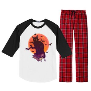 Cool Halloween Black Cat Moon Raglan Sleeve Pajama Set